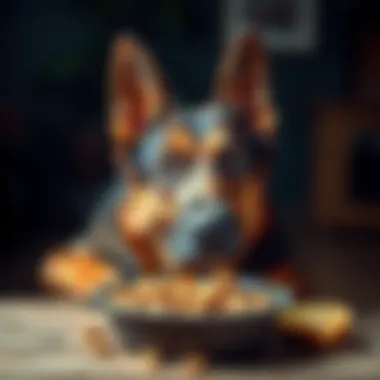 Curiosity of a Picky Eater A German Shepherd looking curiously at a bowl of food