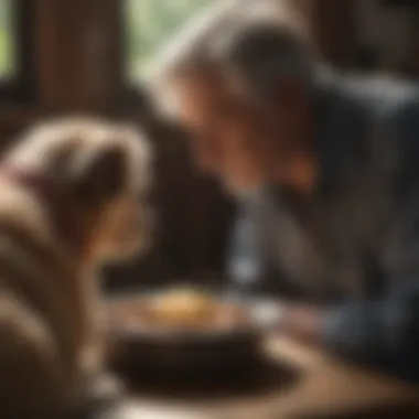 A concerned owner observing their senior dog