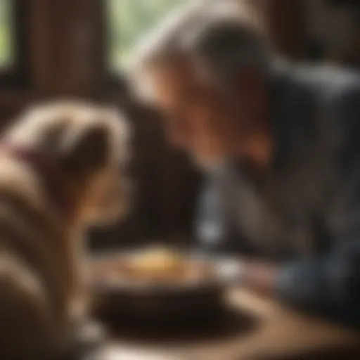 A concerned owner observing their senior dog