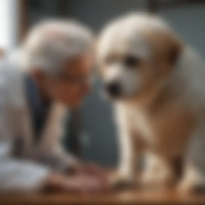 Veterinarian examining an elderly dog