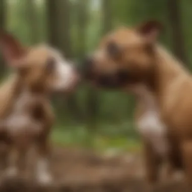 Playful American Pit Bull Bully interacting with a child