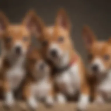 A close-up of Basenji puppies cuddled together, highlighting their playful nature and charm.