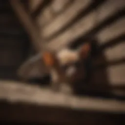 A bat roosting in an attic corner