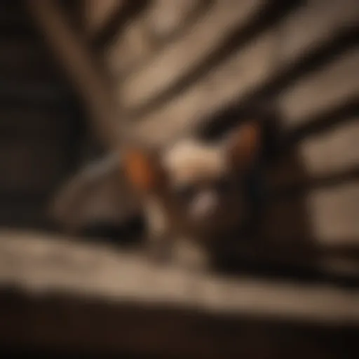A bat roosting in an attic corner
