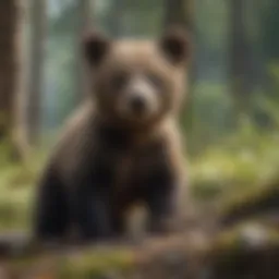 A curious bear cub exploring its natural habitat.