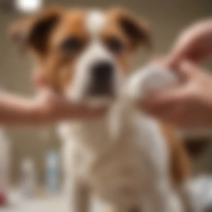 Veterinarian applying hydrocortisone lotion to a dog