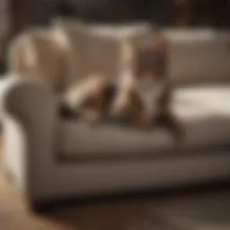 A luxurious sofa with durable fabric, showcasing resistance to scratches from cat claws.