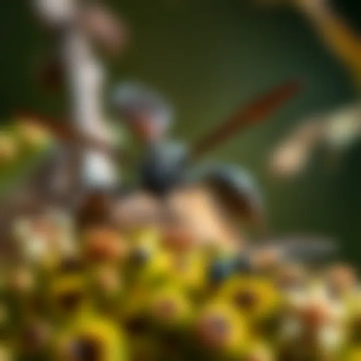 Ecological Interactions of Winged Ants A natural habitat where black ants with wings are seen interacting with their environment.