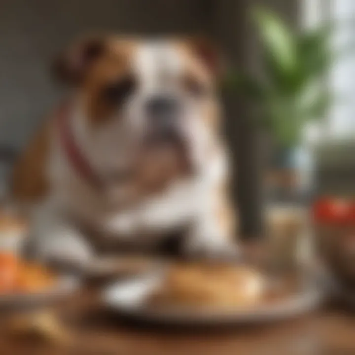 Healthy bulldog with a balanced diet