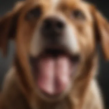 Joyful Canine Behavior Close-up of a dog's face while licking, with a playful demeanor.