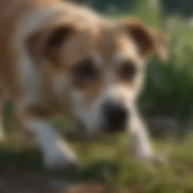 A dog displaying signs of discomfort after vomiting.