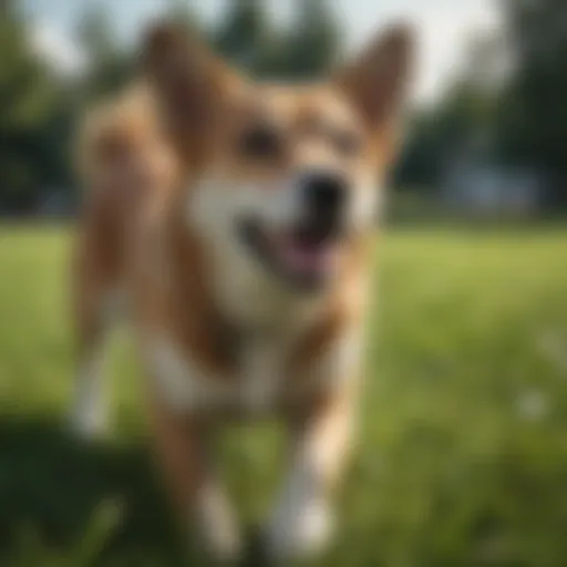 A dog playfully rubbing its rear on the grass, showcasing natural canine behavior.