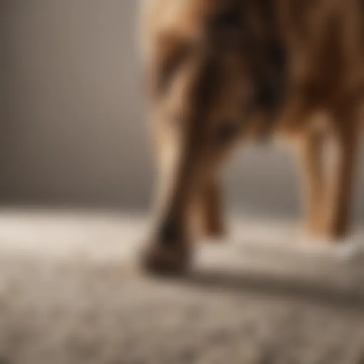 A close-up of a dog's rear as it interacts with a textured surface, indicating sensory exploration.