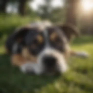 Signs of Stress in Dogs Dog lying on grass with a worried expression