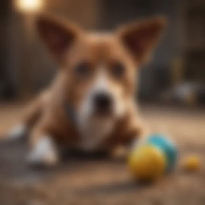 A playful dog with a toy, representing healthy distractions.