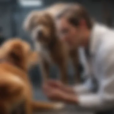 A veterinarian examining a dog