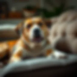 A dog lying comfortably on a couch