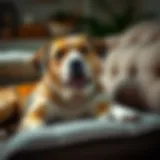 Comfortable Canine Companion A dog lying comfortably on a couch