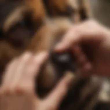Veterinarian examining a dog's paw Veterinarian examining a dog's paw
