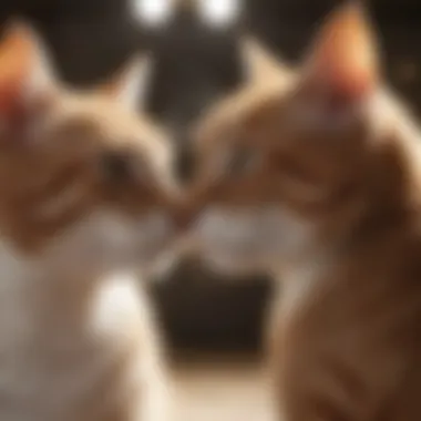 Two female cats in a relaxed posture grooming each other