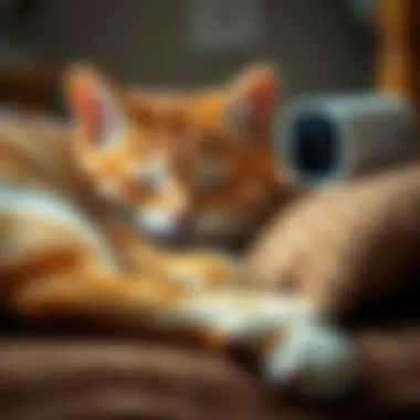 Ensuring Comfort and Safety for Cats A cozy cat resting while being monitored by a camera