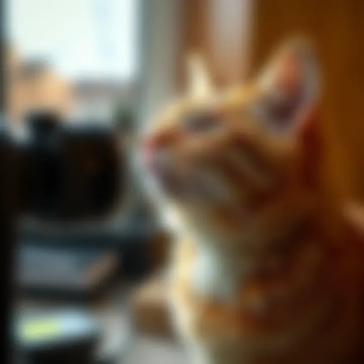 Interactive Features for Cat Engagement A cat engaging with an interactive monitor camera feature