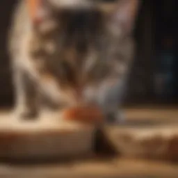A cat demonstrating the squeeze up behavior against a soft surface