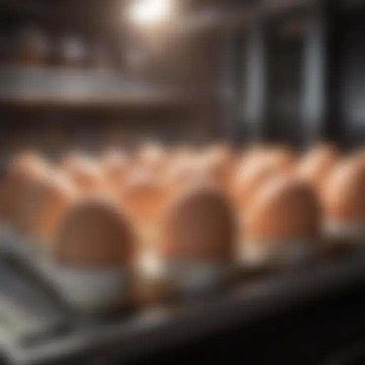 A close-up view of eggs in an incubator, demonstrating optimal placement and humidity settings.