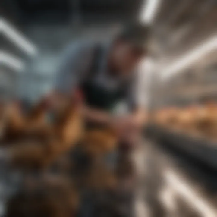 A farmer inspecting an incubator, emphasizing maintenance and operational checks.