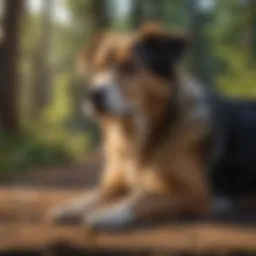 Comforting a dog in a serene setting