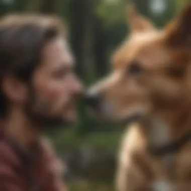 A thoughtful pet owner with their dog