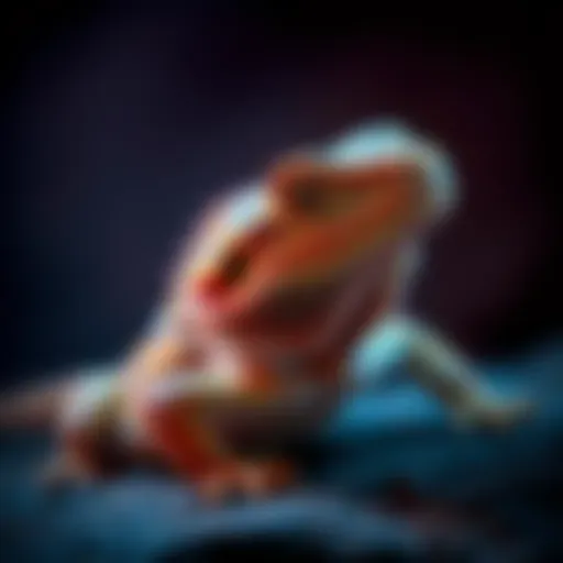 Bearded dragon basking under UV light
