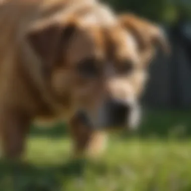 Owner observing their dog eating grass