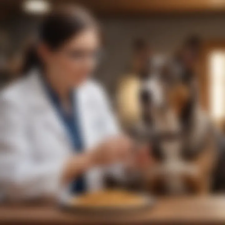 A dog owner consulting a veterinarian for dietary advice on weight management.