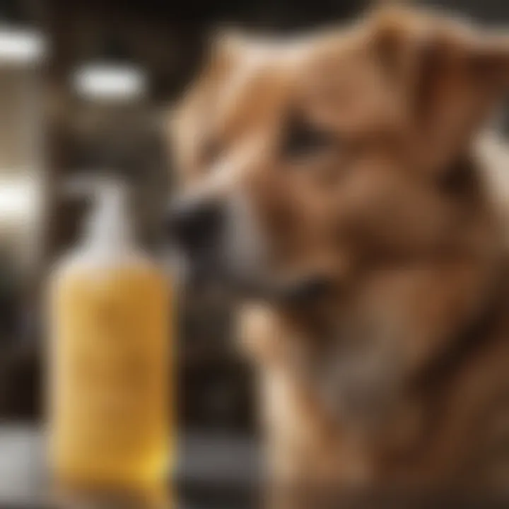 A dog owner reading the label of a mite control shampoo
