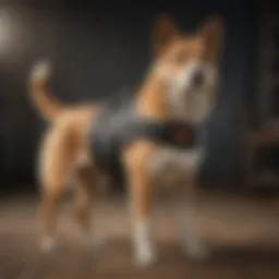 A well-fitted dog sling supporting a canine's front leg.