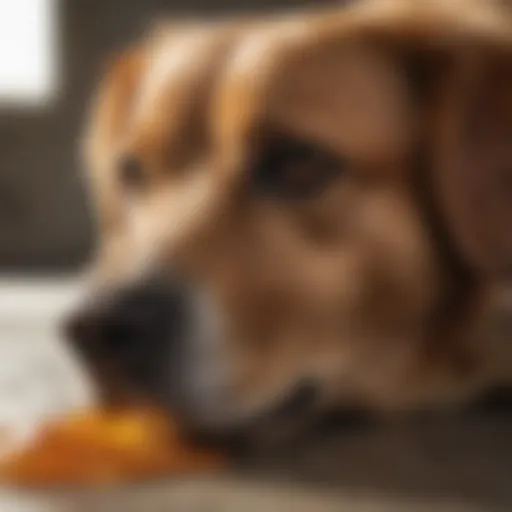 A close-up of a dog showing signs of distress due to vomiting