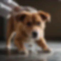 A close-up of a veterinarian applying disinfectant to a dog's wound