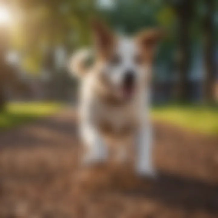 A healthy dog playing in a park, representing the benefits of proper nutrition and portion control.