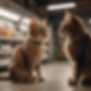 A pet owner reading product labels for flea collars in a store.