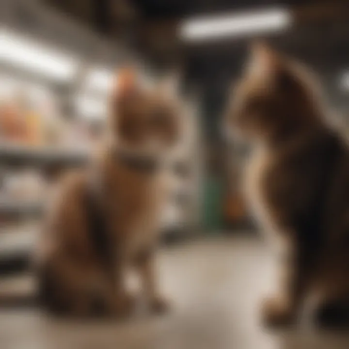 A pet owner reading product labels for flea collars in a store.