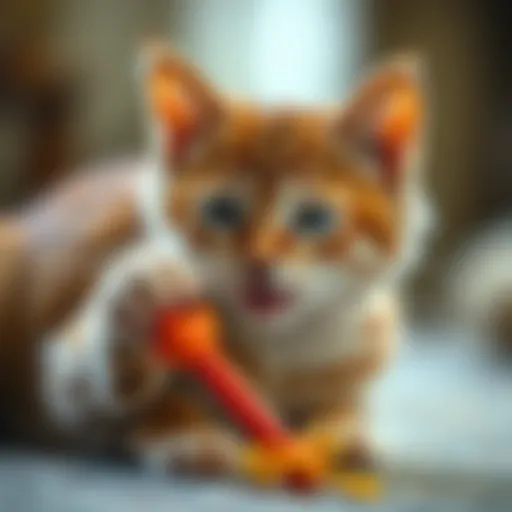 A curious cat playfully engaging with a toy