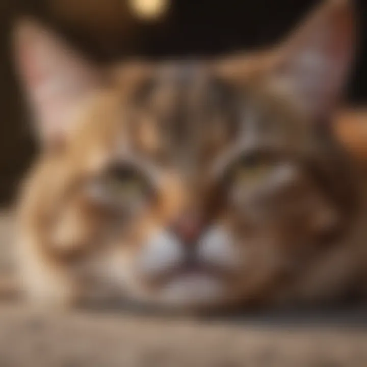 A close-up of a cat sleeping deeply, showcasing its relaxed demeanor.