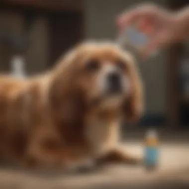 Pet owner applying flea shampoo to a dog