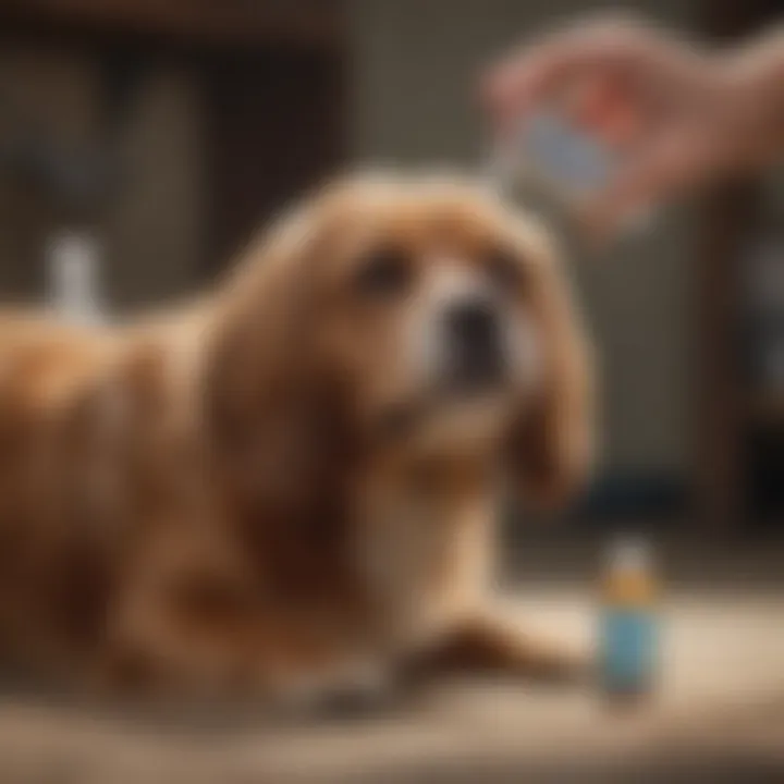 Pet owner applying flea shampoo to a dog