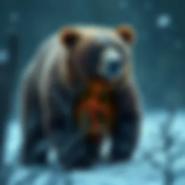 Illustration depicting a grizzly bear's physiological changes during hibernation, including metabolic slowdown.