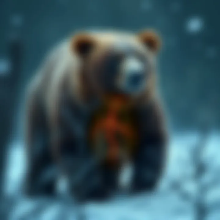 Illustration depicting a grizzly bear's physiological changes during hibernation, including metabolic slowdown.