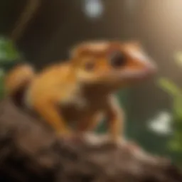 Crested gecko camouflaged in its natural habitat
