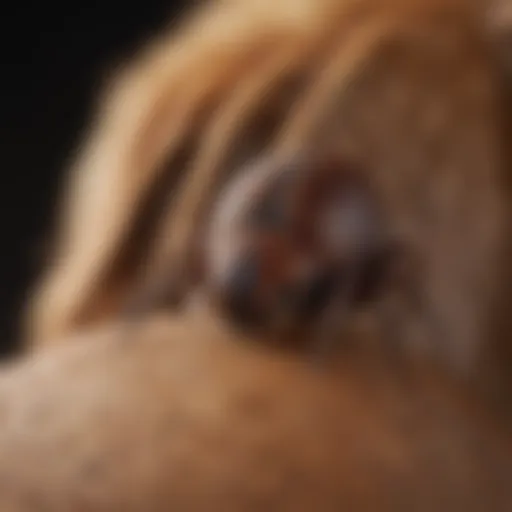 Close-up view of a tick on a dog's fur