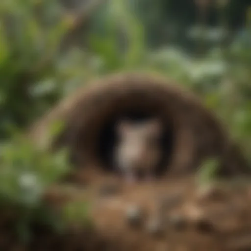 A close-up view of a mouse nest in a garden setting, illustrating the natural habitat of mice.
